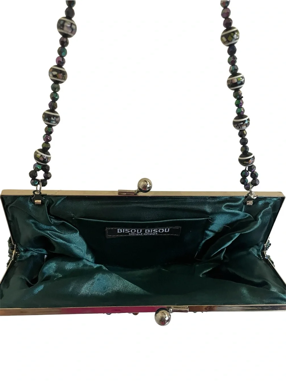 Bisou Bisou Michele Bohbot Vintage Green Beaded Butterfly Evening Clutch NWOT